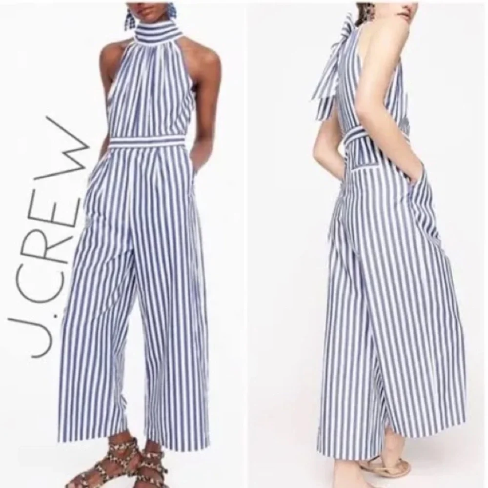 J. Crew Navy and White Halter Jumpsuit - Picture 1 of 15